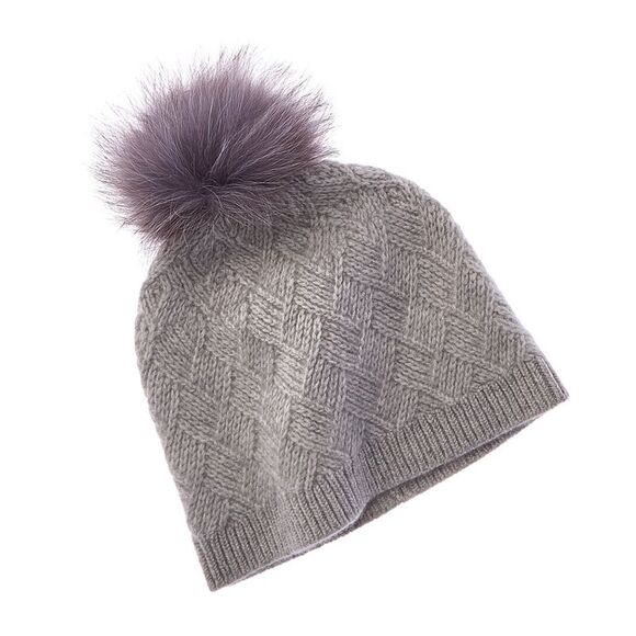 Amicale Cashmere Basketweave Cashmere Hat Grey
